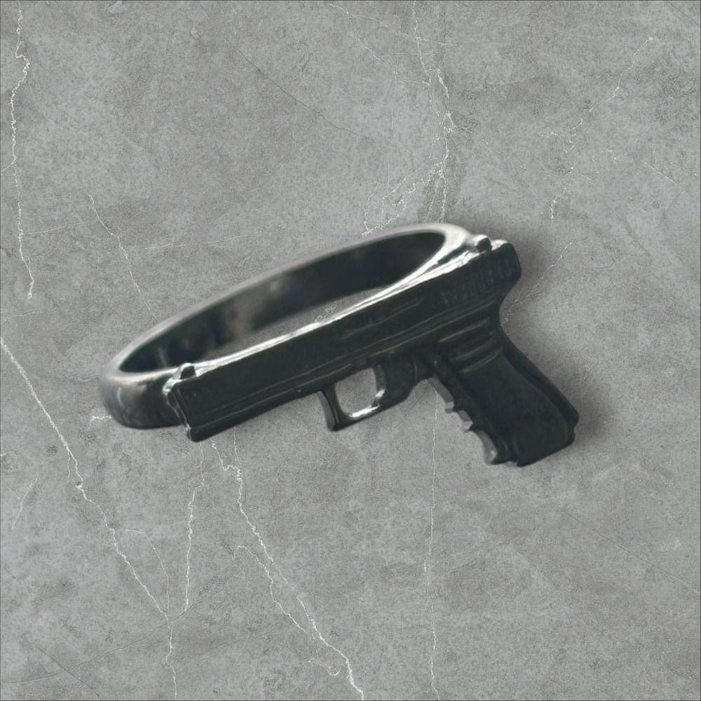 Pistol Ring Mens Size 9 Silver Handgun Statement Novelty Edgy Y2K Grunge Gun